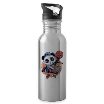 Cooler Basketball-Panda beim Slam Dunk - Trinkflasche mit integriertem Trinkhalm - Lightsilver - Rechts