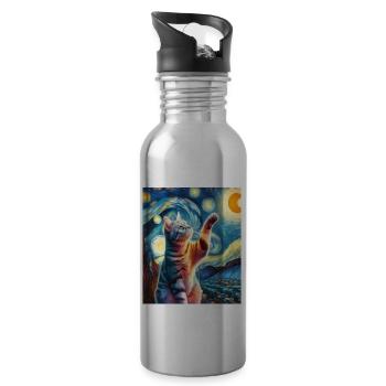 Chat américain à poil court Peinture de nuit étoilée - Gourde avec paille intégrée - argent clair - Droite