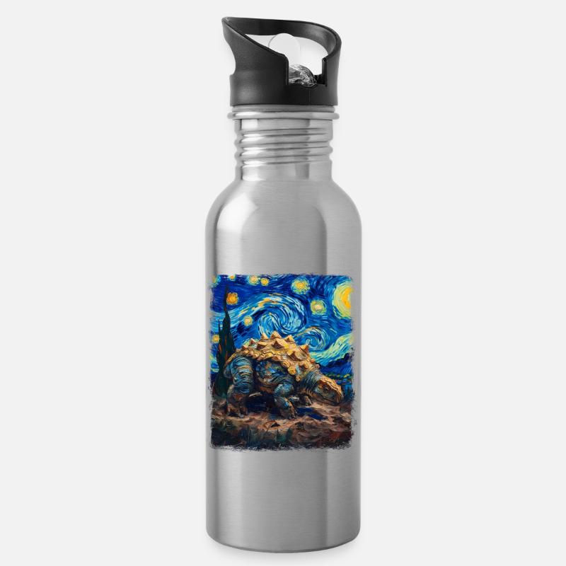 Ankylosaurus Dinosaurier Sternennacht Gemälde - Trinkflasche mit integriertem Trinkhalm - Lightsilver