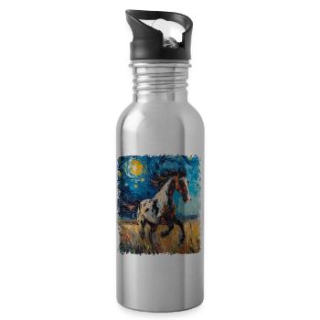 Appaloosa Horse Starry Night Painting - Water bottle with straw - silver - Right