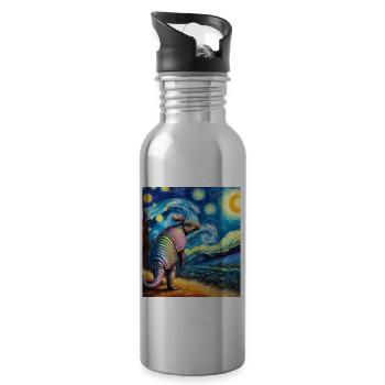 Armadillo Starry Night Painting - Water bottle with straw - silver - Right