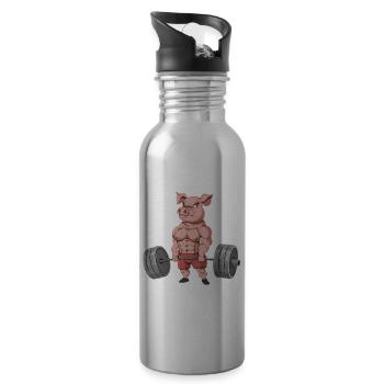 Schwein Gewichtheben Fitness-Studio - Trinkflasche mit integriertem Trinkhalm - Lightsilver - Rechts