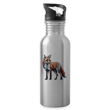 Geometric Art Fox Foxes - Water bottle with straw - silver - Right