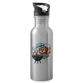 Cute BBQ Lion - Water bottle with straw - silver - Right