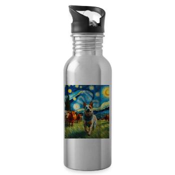 Australian Cattle Dog Hund Sternennacht Gemälde - Trinkflasche mit integriertem Trinkhalm - Lightsilver - Rechts