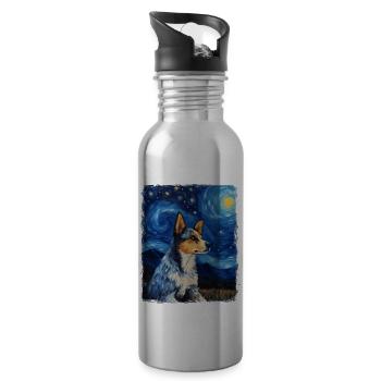Australian Cattle Dog Hund Sternennacht Gemälde - Trinkflasche mit integriertem Trinkhalm - Lightsilver - Rechts