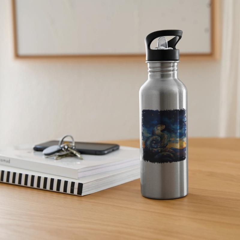 Kugelpython Schlange Sternennacht Gemälde Trinkflasche mit integriertem Trinkhalm