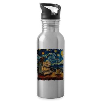 Barista Coffee Maker Starry Night Painting - Water bottle with straw - silver - Right