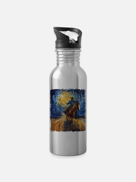 Barrel Racer Barrel Racing Rodeo Starry Night Male - Trinkflasche mit integriertem Trinkhalm - Lightsilver