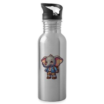 Cute Schoolboy Elephant - Water bottle with straw - silver - Right
