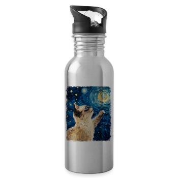 Chat de Birmanie Peinture Nuit étoilée - Gourde avec paille intégrée - argent clair - Droite