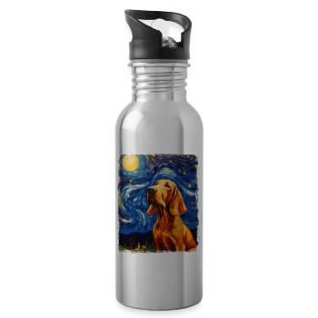 Bluthund Hund Sternennacht Gemälde - Trinkflasche mit integriertem Trinkhalm - Lightsilver - Rechts