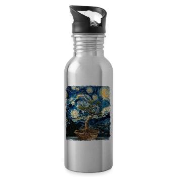 Bonsaï Arbre Zen Japonais Nuit Étoilée Peinture - Gourde avec paille intégrée - argent clair - Droite