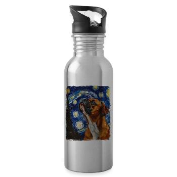 Boxer Dog Starry Night Painting - Water bottle with straw - silver - Right