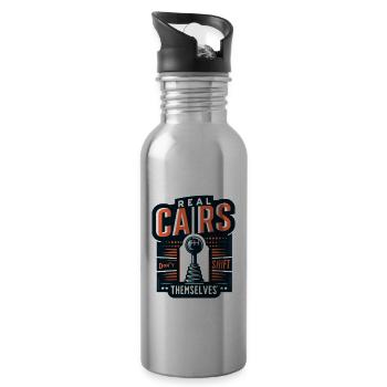 Echte Autos schalten sich nicht selbst - Trinkflasche mit integriertem Trinkhalm - Lightsilver - Rechts