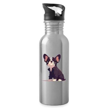 Niedliche Bulldogge Mops Hund - Trinkflasche mit integriertem Trinkhalm - Lightsilver - Rechts