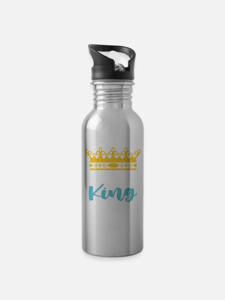 birthday king - Trinkflasche mit integriertem Trinkhalm - Lightsilver