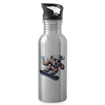 Cute Snowboarder Bear - Trinkflasche mit integriertem Trinkhalm - Lightsilver - Rechts