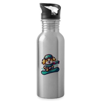 Cute Snowboarder Dog 2 - Water bottle with straw - silver - Right