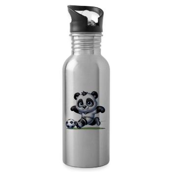Cute Soccer Player Panda - Trinkflasche mit integriertem Trinkhalm - Lightsilver - Rechts