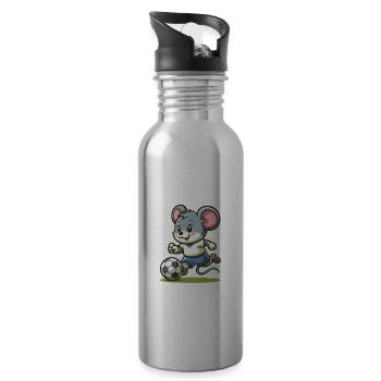 Cute Soccer Player Mouse - Water bottle with straw - silver - Right