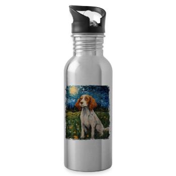 Brittany Spaniel Chien Nuit étoilée Peinture - Gourde avec paille intégrée - argent clair - Droite