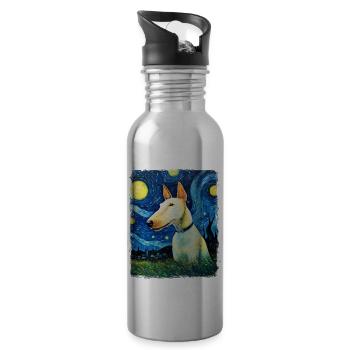 Bullterrier Hund Sternennacht Gemälde - Trinkflasche mit integriertem Trinkhalm - Lightsilver - Rechts