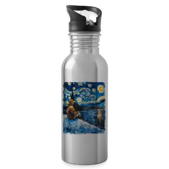 Eisfischen Eisfischer Fischer Sternennacht Gemälde - Trinkflasche mit integriertem Trinkhalm - Lightsilver - Rechts