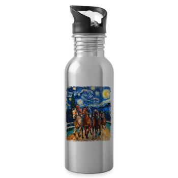 Courses de chevaux Équitation Nuit étoilée Peinture - Gourde avec paille intégrée - argent clair - Droite