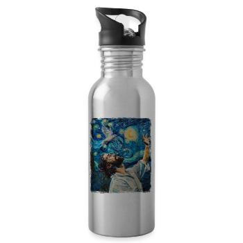Jésus Colombe Blanche Chrétien Nuit étoilée Peinture - Gourde avec paille intégrée - argent clair - Droite