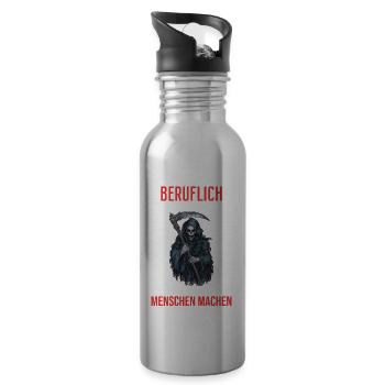 Beruflich Wollte Ich Schon Immer - Sensenmann - Trinkflasche mit integriertem Trinkhalm - Lightsilver - Rechts