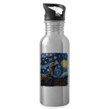 Vulture Bird Starry Night Painting - Water bottle with straw - silver - Right