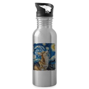 Welsh Corgi Hund Sternennacht Gemälde - Trinkflasche mit integriertem Trinkhalm - Lightsilver - Rechts