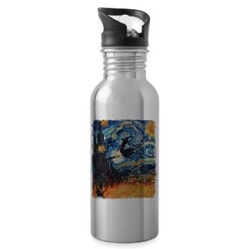 Hexe Halloween Hexen Okkultes Sternennacht Gemälde - Trinkflasche mit integriertem Trinkhalm - Lightsilver - Rechts
