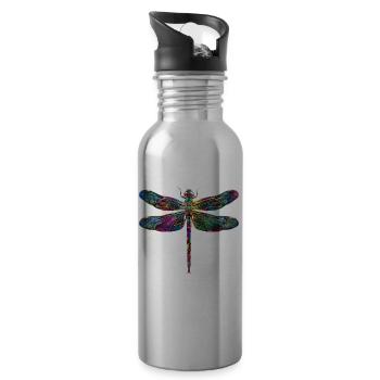 Dragonfly Dragonfly Colorful Wings Cute Dragonflies - Water bottle with straw - silver - Right