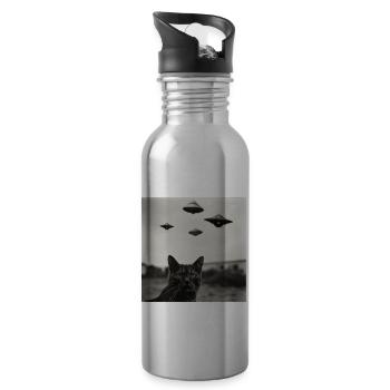 Cat Selfie with UFO Weird 50s Photo 4 - Trinkflasche mit integriertem Trinkhalm - Lightsilver - Rechts