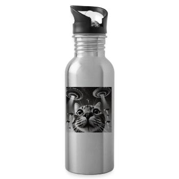 Cat Selfie with UFO Weird 50s Photo - Trinkflasche mit integriertem Trinkhalm - Lightsilver - Rechts