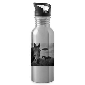 Horse Selfie with UFO Weird 50s Photo 3 - Trinkflasche mit integriertem Trinkhalm - Lightsilver - Rechts