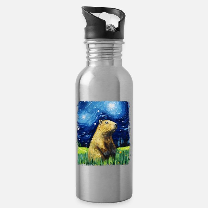 Capybara Capibara Sternennacht Gemälde - Trinkflasche mit integriertem Trinkhalm - Lightsilver
