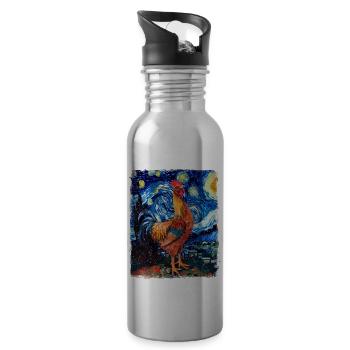Chicken Farm Farm Starry Night Painters - Water bottle with straw - silver - Right