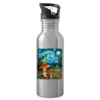 Cottagecore Aesthetic Frog Mushroom Starry Night M - Water bottle with straw - silver - Right