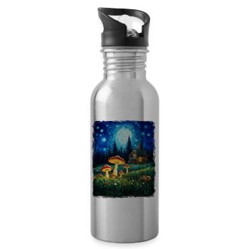 Cottagecore esthétique Nature champignon étoilé nuit Ma - Gourde avec paille intégrée - argent clair - Droite