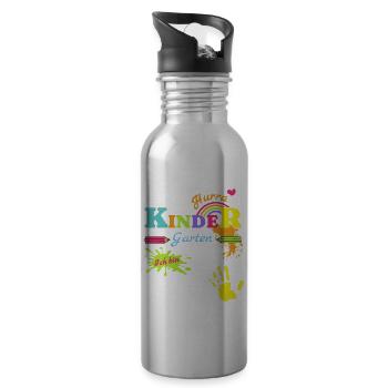 Kindergarten Hurra personalisiert Kinder Spruch - Trinkflasche mit integriertem Trinkhalm - Lightsilver - Rechts