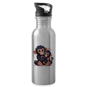 Loving Chimpanzee Parent with Child - Trinkflasche mit integriertem Trinkhalm - Lightsilver - Rechts