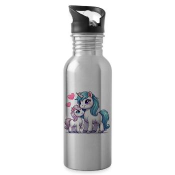 Parent licorne aimant avec enfant - Gourde avec paille intégrée - argent clair - Droite
