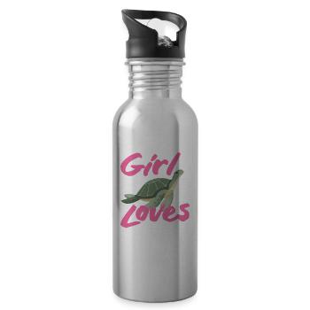 Schildkröte Meeresschildkröte Geschenk - Trinkflasche mit integriertem Trinkhalm - Lightsilver - Rechts
