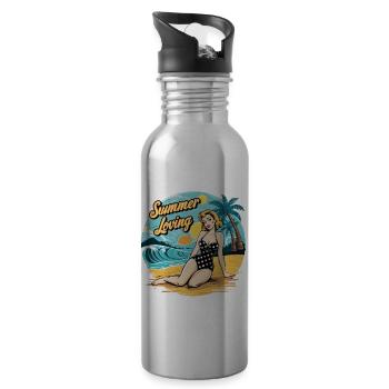 Retro Summer Loving Beach Vibes für einen - Trinkflasche mit integriertem Trinkhalm - Lightsilver - Rechts