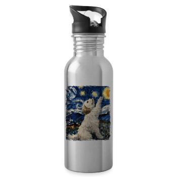 Chien Havanais Nuit étoilée Peinture - Gourde avec paille intégrée - argent clair - Droite