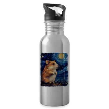 Hamster Hammy Nuit étoilée Peinture - Gourde avec paille intégrée - argent clair - Droite
