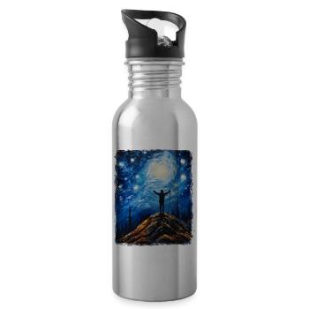 Hiking Outdoor Hikers Mountaineering Starry Night - Water bottle with straw - silver - Right